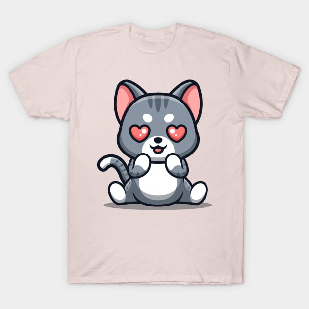 Domestic Cat Sitting Shocked Cute Cartoon T-Shirt by GumregaStd